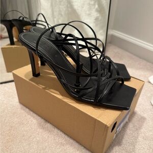 Zara Strappy Heeled Black Sandal Size 9